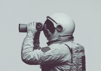 Poster - An astronaut using binoculars, exploring the unknown in a futuristic setting.