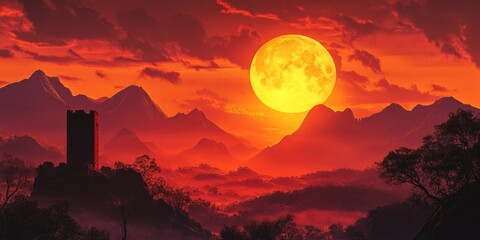 Wall Mural - Mountain sunset landscape