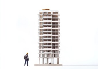 Leinwandbilder - A miniature architectural model of a multi-story building with a person for scale.