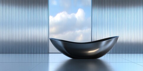 Poster - A sleek, modern bowl design in a minimalist interior with a view of the sky.