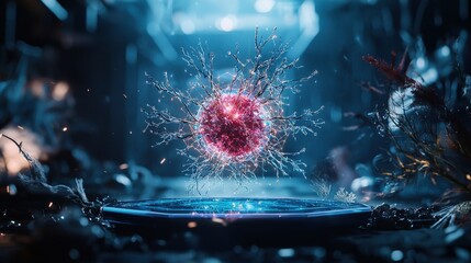 Poster - Holographic display of energetic sphere futuristic lab digital art sci-fi environment dynamic perspective innovation showcase