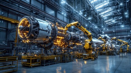 Aufkleber - Futuristic aerospace manufacturing high-tech innovations in an industrial facility