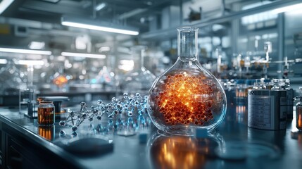 Poster - Innovative science experiment laboratory visual art modern environment close-up molecular discovery and creation