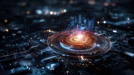 Aufkleber - Urban innovation showcase holographic cityscape futuristic environment aerial view technology concept presentation