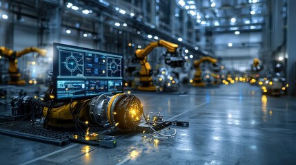 Poster - Industrial robotics showcase advanced manufacturing facility high-tech environment futuristic viewpoint innovation concept