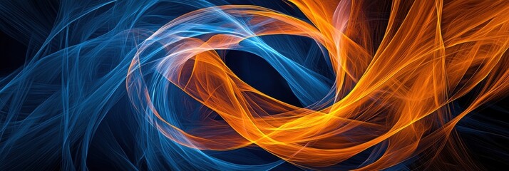 Aufkleber - A vibrant swirl of blue and orange light forms a dynamic abstract pattern against a dark background, evoking energy and movement.