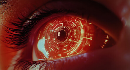Aufkleber - Close-up of an eye with the iris showing digital data, AI concept with cyborg eye