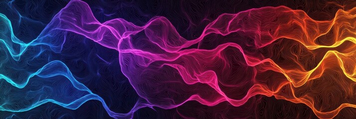 Aufkleber - A vibrant, abstract design featuring colorful wave patterns in blue, pink, and orange against a dark background.