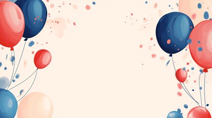 Poster - Colorful balloons floating with falling confetti on light beige background