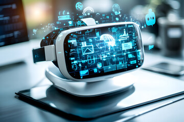 Poster - Virtual reality experience modern workspace technology futuristic environment close-up view innovative concepts for engagement