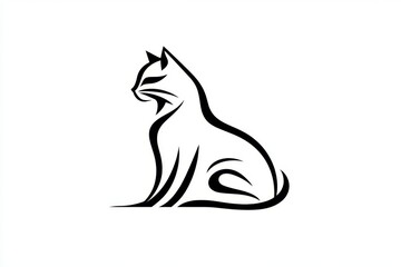 Aufkleber - A flat design of a cat silhouette with its tail curled, rendered in bold black lines on a white background