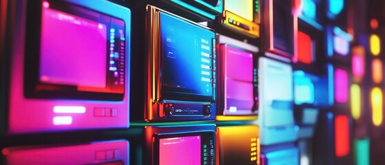 Poster - A vibrant display of retro-style monitors with colorful lighting effects.
