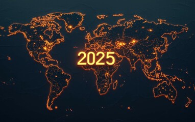 Poster - A glowing world map with the year 