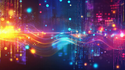 Poster - Abstract digital background with vibrant colors and flowing lines, showcasing blend of light and technology. This visually striking image evokes sense of energy and movement