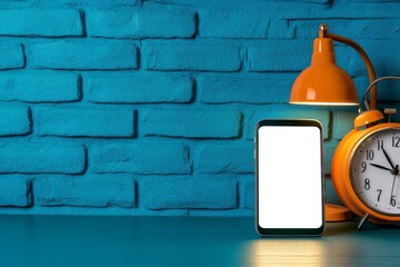Poster - A realistic shot of a cellphone on a nightstand next to an alarm clock, with the screen glowing softly in the dark