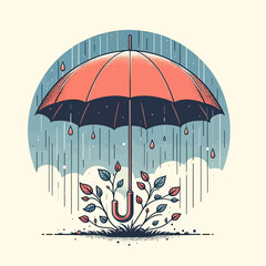 Sticker - umbrella and rain