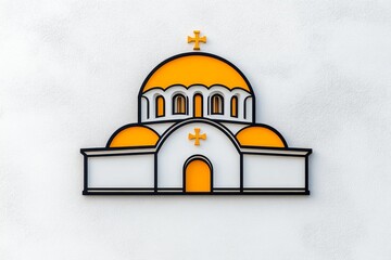 Poster - A simple icon of a Byzantine dome, drawn in bold lines with gold accents on a white background
