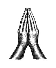 Wall Mural - hand pray gesture engraving black and white outline