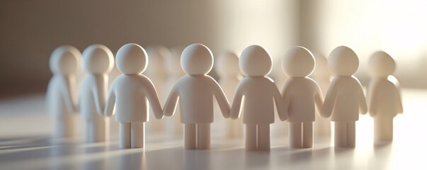 Poster - Generic white figurines holding hands in a circle symbolizing teamwork