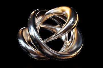 Poster - Abstract silver metallic intertwined rings on black background.