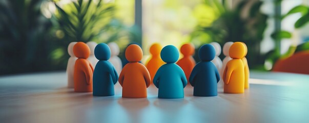 Poster - Colorful figurines forming a circle on a table: embracing diversity and inclusion