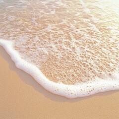 Wall Mural - Soft wave foam on sandy beach at sunrise.