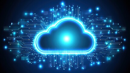 Poster - Neon light cloud computing futuristic technology