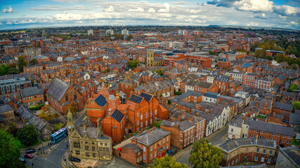 aerial view of wrexham in northern wales, united kingdom