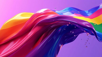 Poster - Rainbow colored paint splashing and dripping on purple background