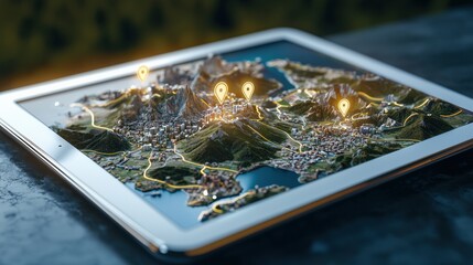 Aufkleber - Interactive travel map displayed on a tablet, with points of interest highlighted