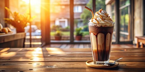 Poster - A refreshing iced coffee with whipped cream and caramel drizzle, enjoyed on a sunny afternoon at a cozy cafe