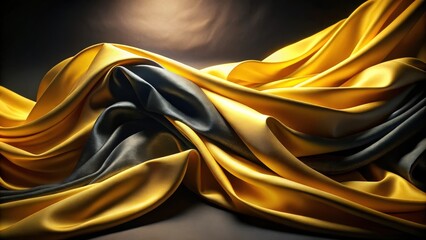 Poster - Abstract Drapery of Golden and Dark Fabric Under Soft Light
