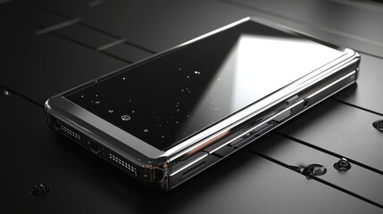 Poster - a black and silver device with a screen