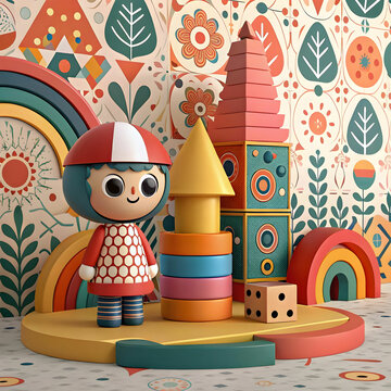 3d rendering abstract art work colorful props char