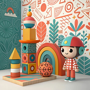 3d rendering abstract art work colorful props char