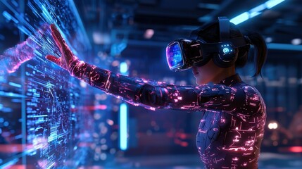 Aufkleber - Action-packed VR gaming scene, showing a player dynamic pose in front of a digital screen