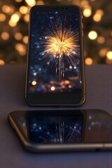 Poster - Smartphone Displaying Fireworks at Night