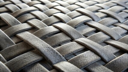 Aufkleber - Close-up of a Grey Woven Leather Texture with Interlocking Stripes and a Soft, Subtle Sheen