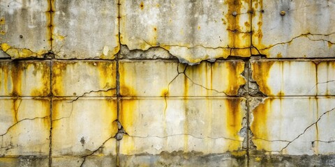 Poster - A weathered concrete wall with cracks and rust stains, showcasing the effects of time and decay