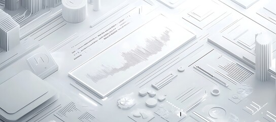 Poster - Abstract White 3D Render of Data Visualization with Geometric Shapes