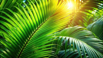 Aufkleber - Sunlight Filtering Through Palm Fronds, Creating a Natural Canopy of Lush Green Leaves