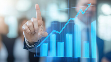 Poster - Businessman pointing at digital graph showing growth and success, symbolizing progress and achievement in corporate environment