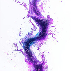 Poster - Vibrant purple and blue water splash creating dynamic shapes and patterns, showcasing beauty of fluid motion against pristine white background