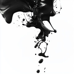 Poster - Black paint splashes on pristine white background create striking contrast, evoking sense of creativity and artistic expression. fluid motion captures essence of art