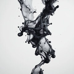 Poster - Abstract black liquid flowing gracefully against pristine white background, creating mesmerizing visual effect with dynamic movement and texture