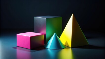 Aufkleber - Geometric Shapes in a Dramatic Composition on a Dark Background