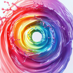 Poster - vibrant swirl of colorful liquid creates mesmerizing circular pattern, showcasing shades of red, orange, yellow, green, blue, and purple. dynamic splashes evoke sense of energy and creativity
