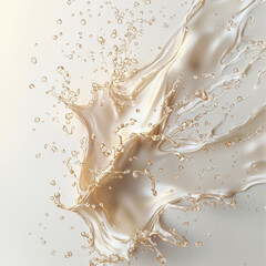 Poster - Liquid splash with droplets on pristine background, showcasing fluid motion and elegance. shimmering texture adds sense of luxury and freshness