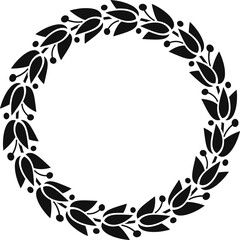 Poster - Elegant black floral wreath on white background for vintage frames or borders in wedding invites or holiday cards.