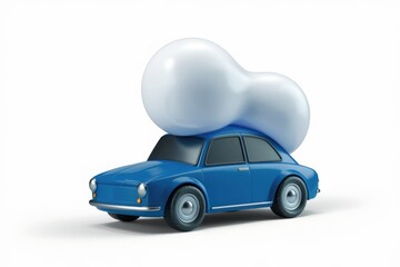 Poster - A blue cartoon car carrying a fluffy white cloud on its roof